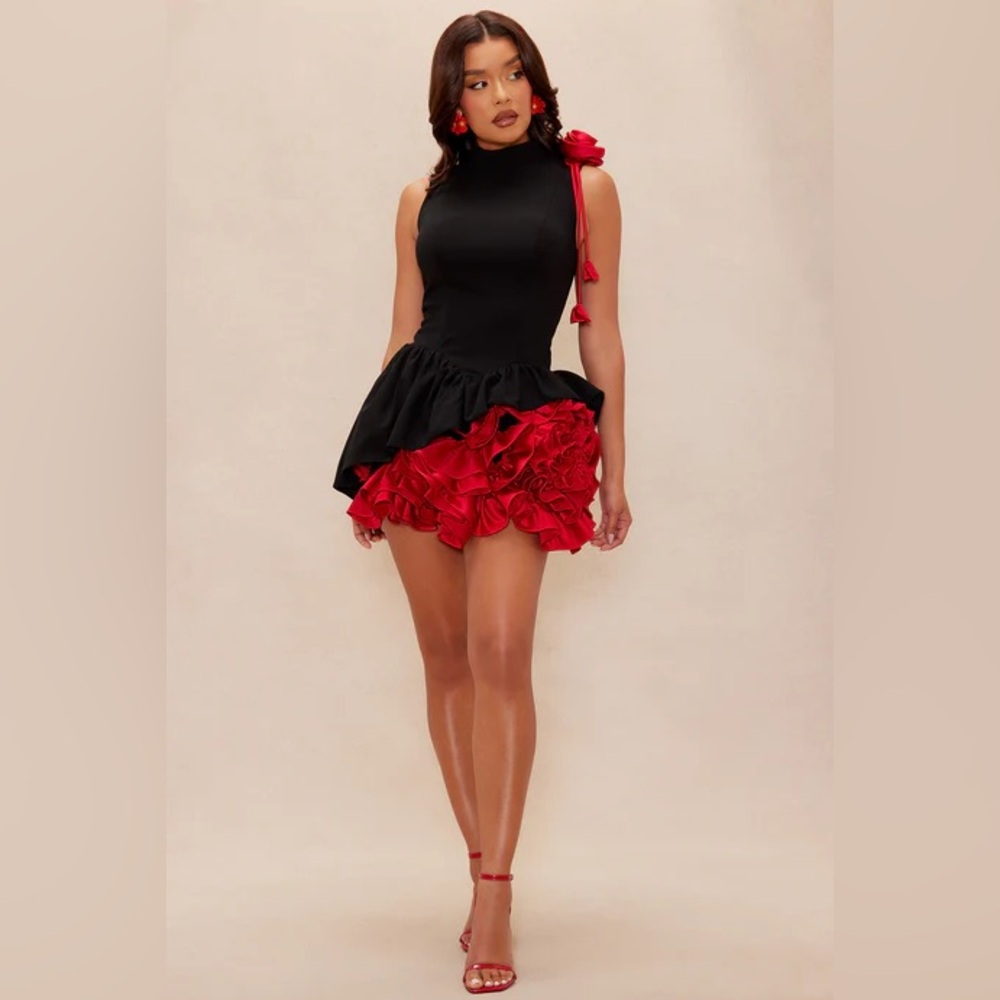 Black and Red Ruffle Dress